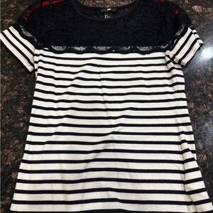 H&M Black and White Striped Short Sleeve Tee